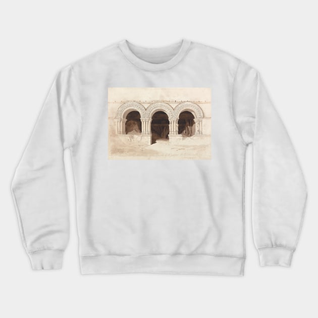 Arches in the West Side of the Cloister of Saint. Georges de Bocherville, near Rouen, Normandy by John Sell Cotman Crewneck Sweatshirt by Classic Art Stall
